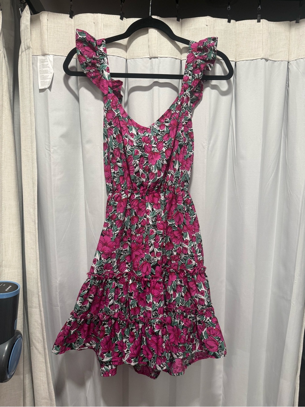 Floral Ruffle Sleeve Sundress in Fuchsia Pink
